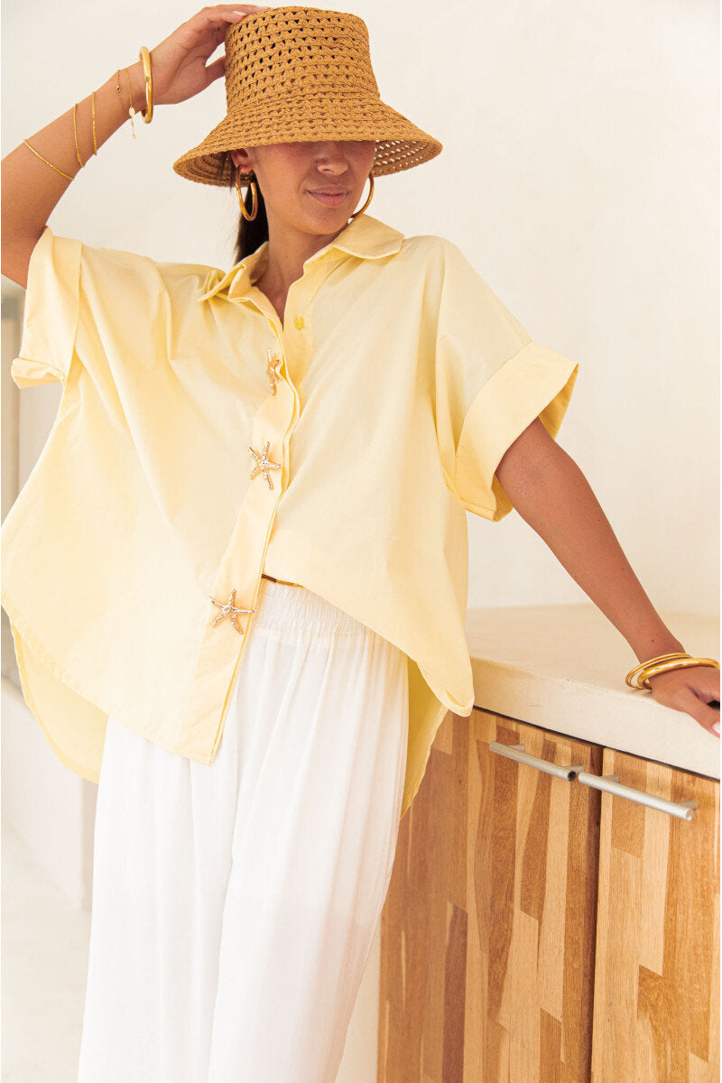 Oversized cotton yellow starfish shirt