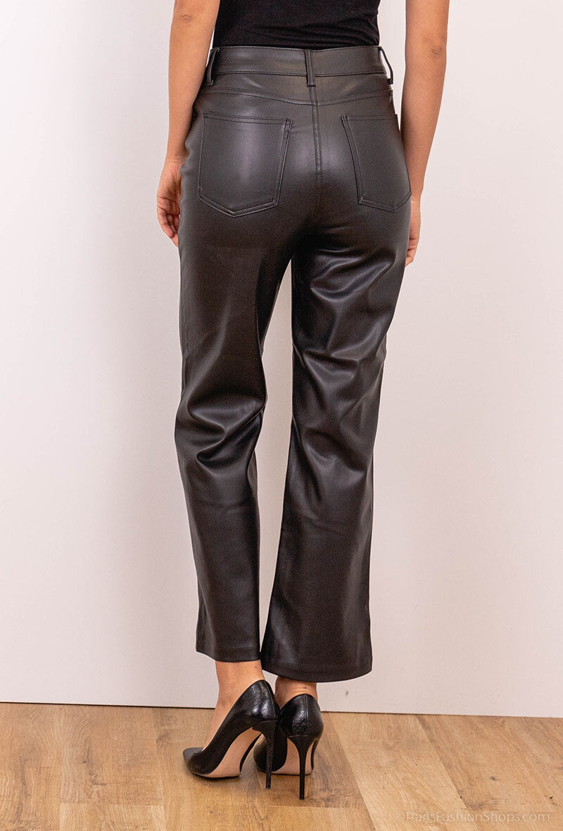 Black leather wide leg flare trousers
