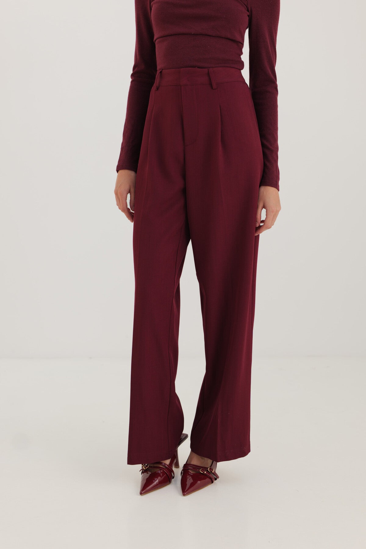 Isabella burgundy high waisted trousers
