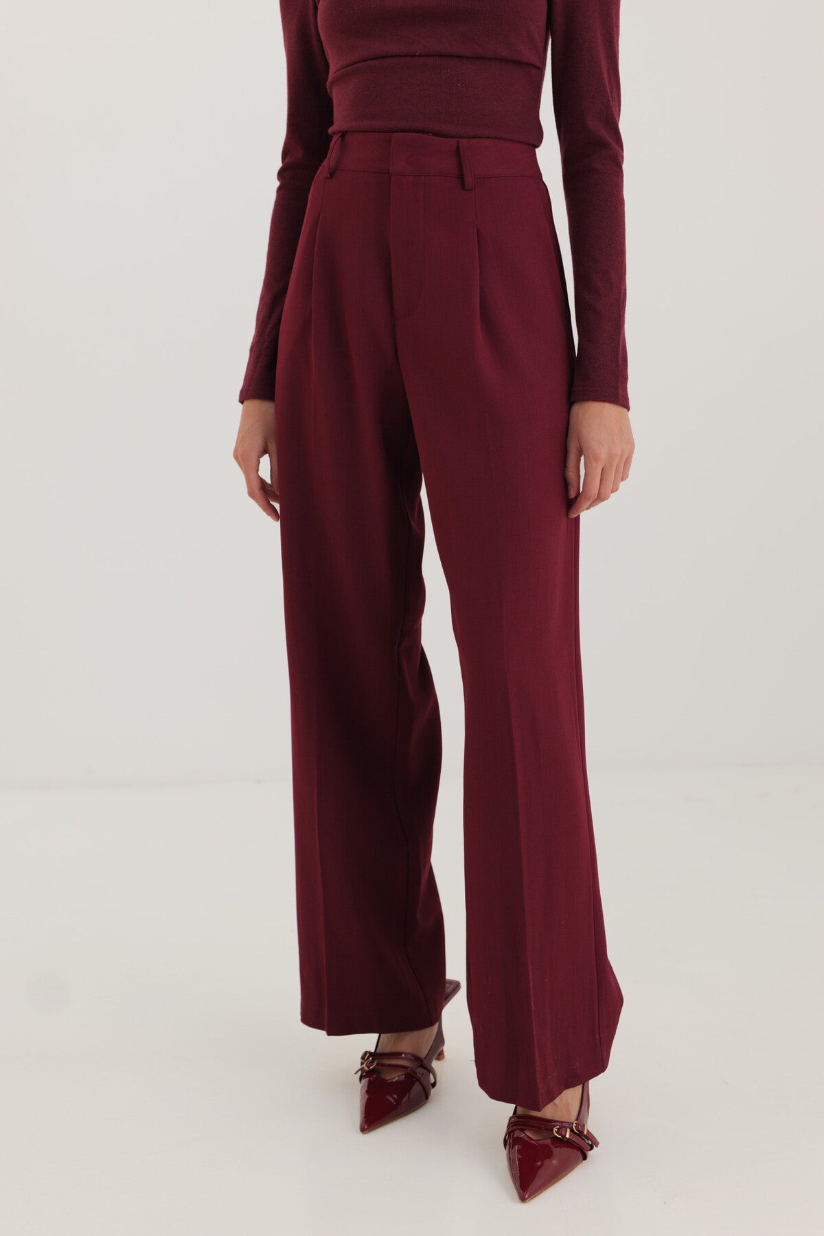 Isabella burgundy high waisted trousers