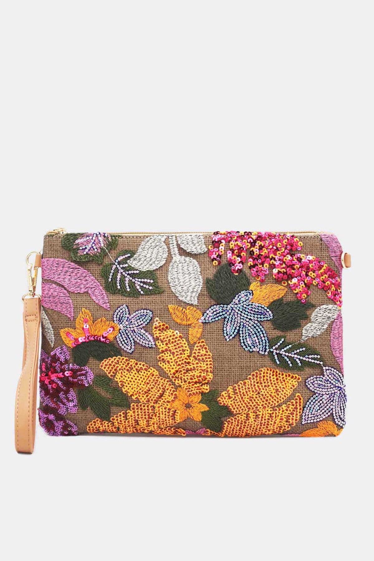 Blazing sun sequin floral clutch bag pouch