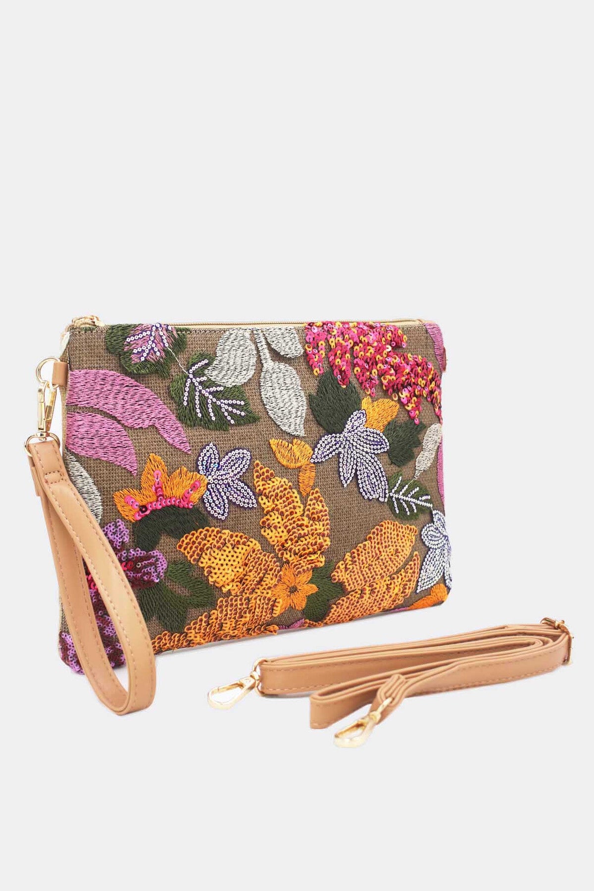 Blazing sun sequin floral clutch bag pouch