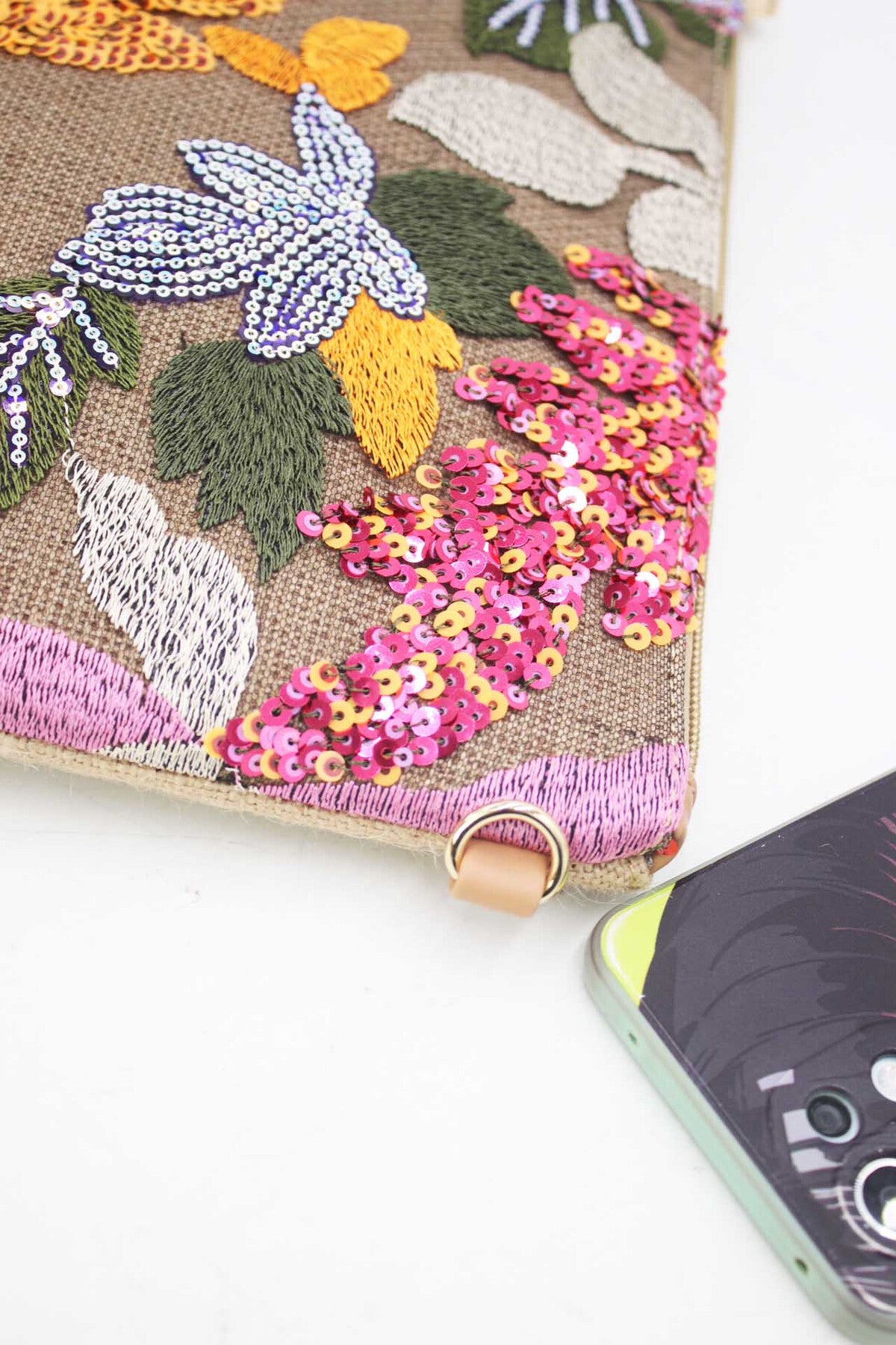 Blazing sun sequin floral clutch bag pouch