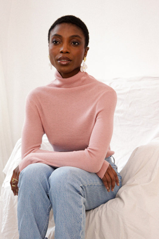Sylvia Cashmere and wool pink turtleneck sweater