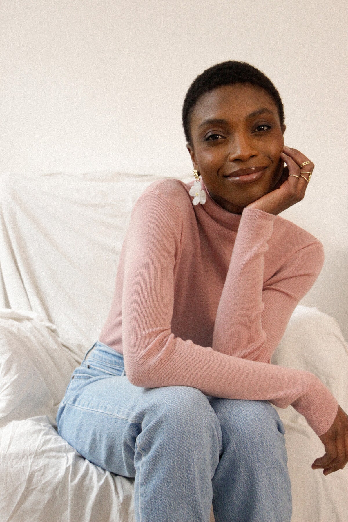Sylvia Cashmere and wool pink turtleneck sweater
