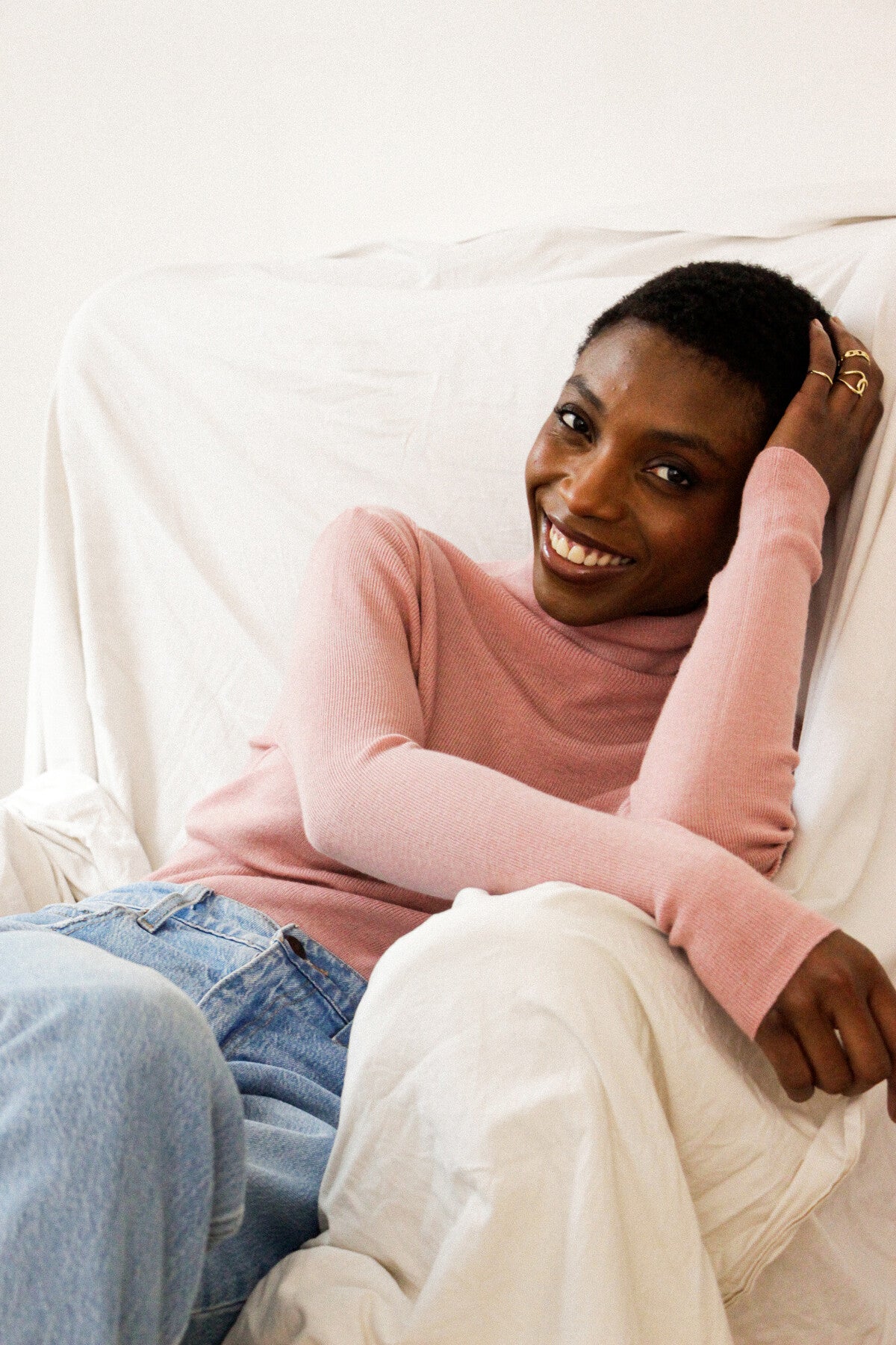 Sylvia Cashmere and wool pink turtleneck sweater