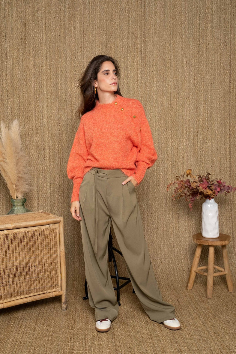 Martine orange gold button neckline jumper