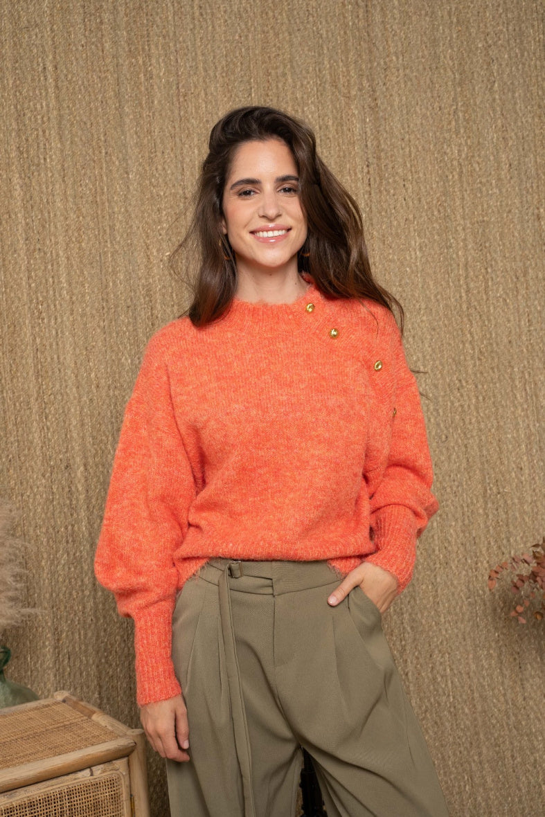 Martine orange gold button neckline jumper
