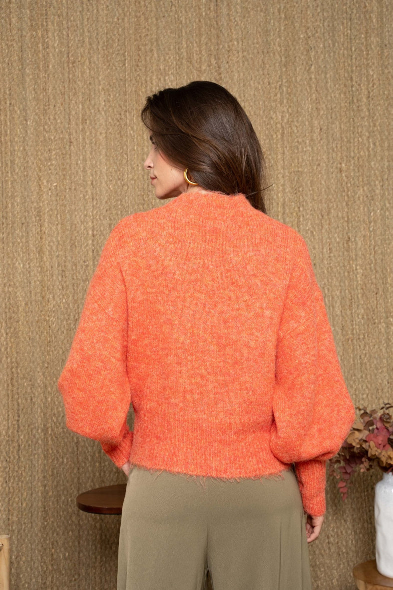 Martine orange gold button neckline jumper