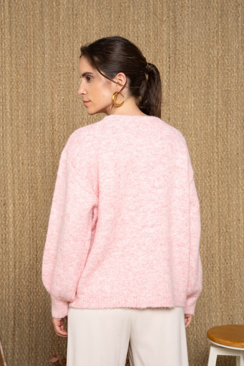 Marie pink alpaca rainbow diamanté button cardigan