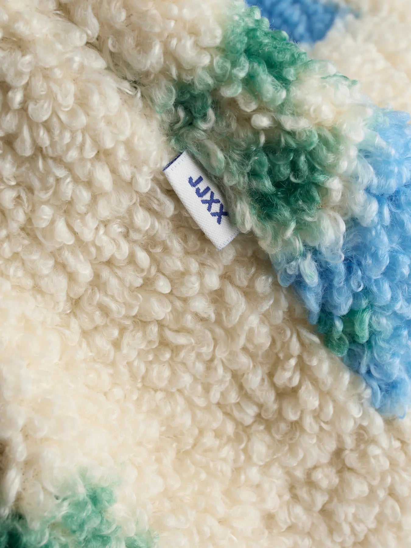 Blue flowers half zip teddy fleece jacket