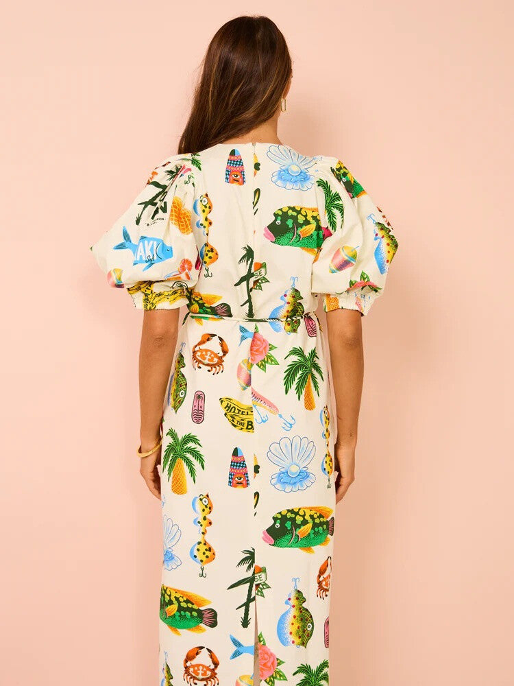 The Paradise Inn puff sleeve organic linen dress
