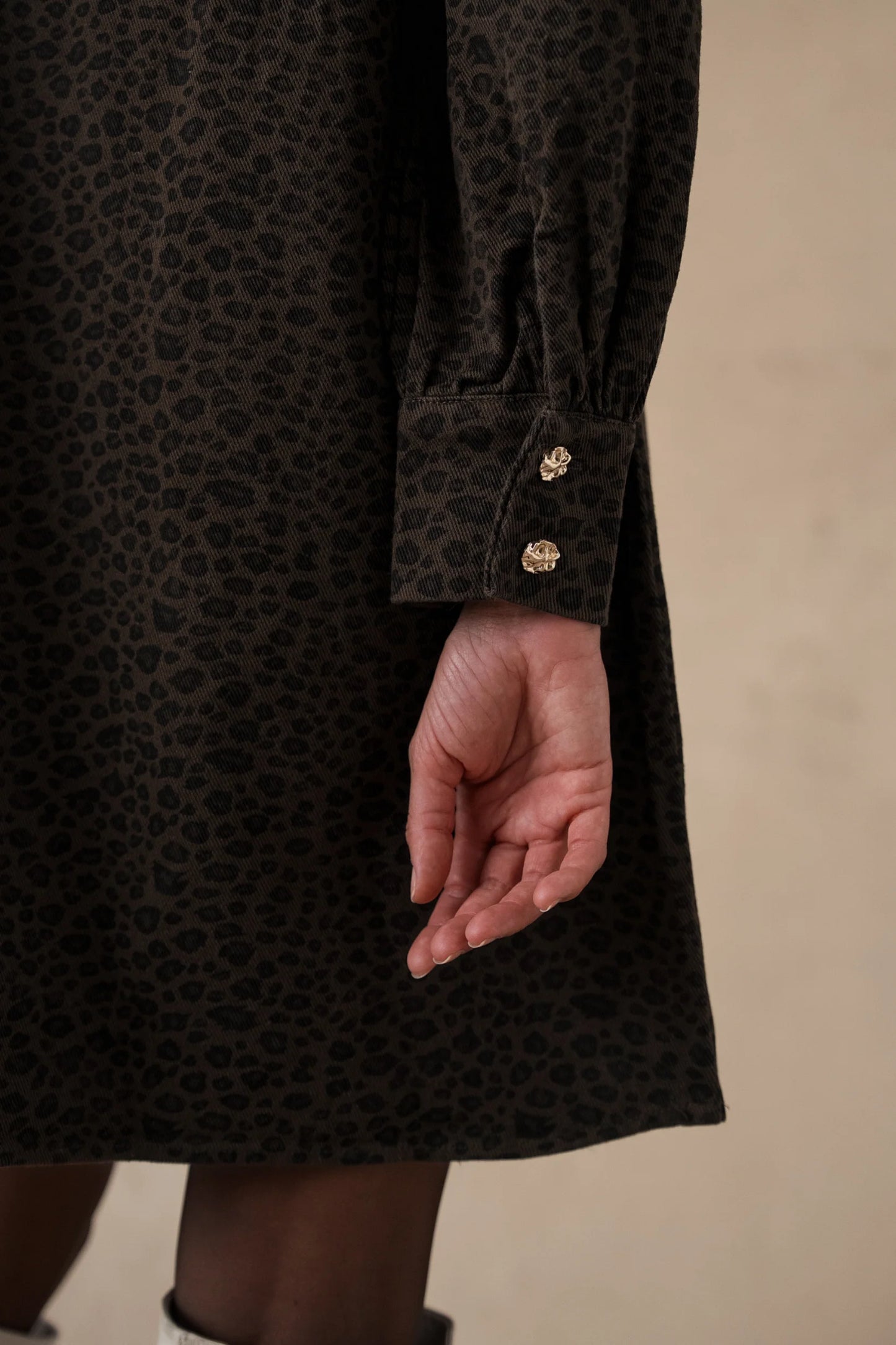Celestine chocolate leopard denim dress
