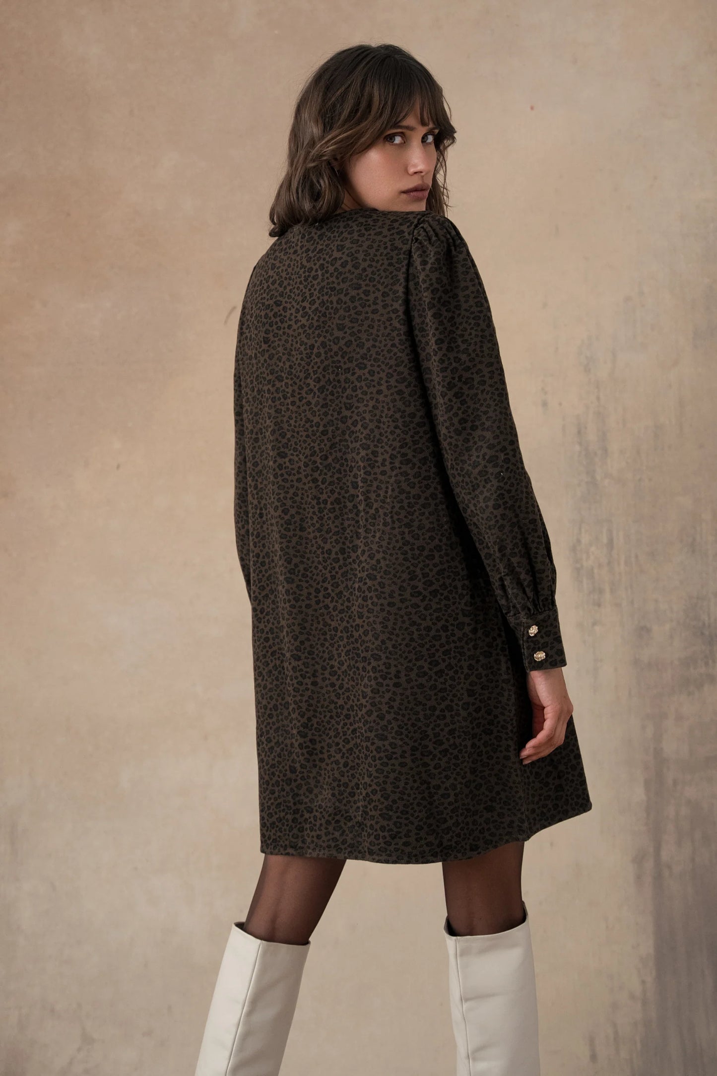 Celestine chocolate leopard denim dress