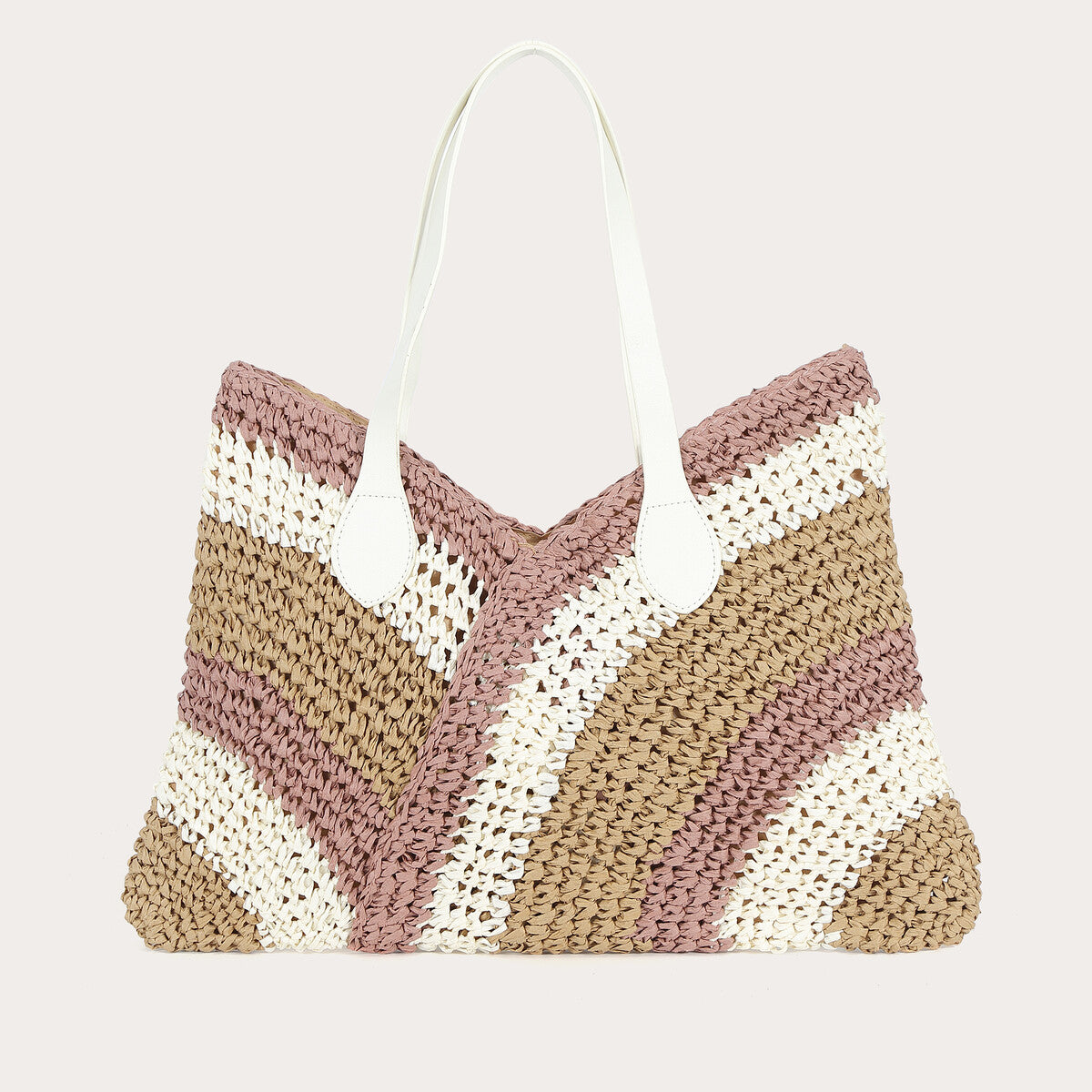 Vara rattan pink and beige beach bag