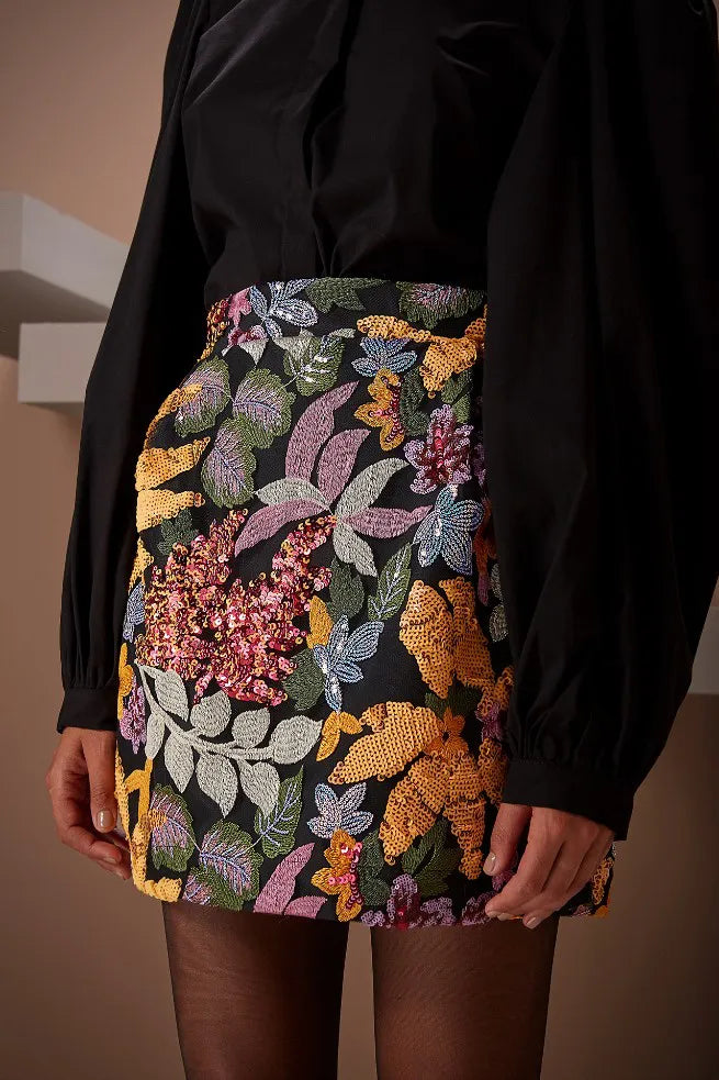 Holly autumn leaves sequin mini skirt