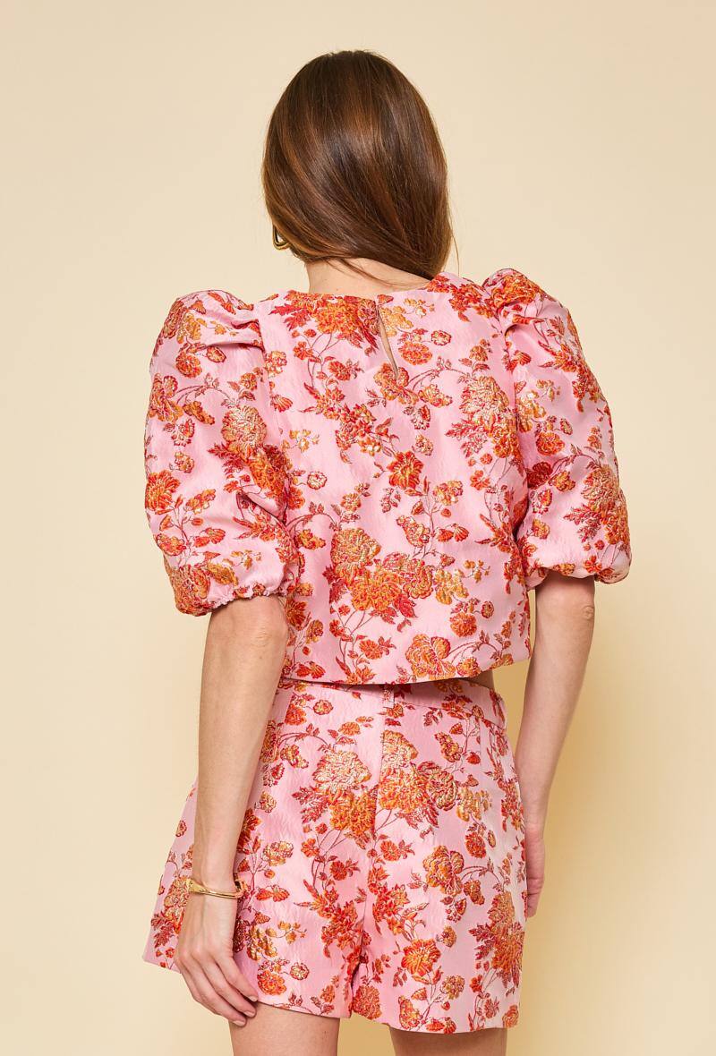 Olivia orange jacquard balloon sleeve top