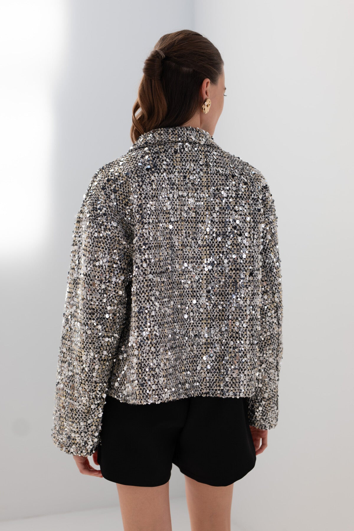 Bella silver cropped sequin jacket