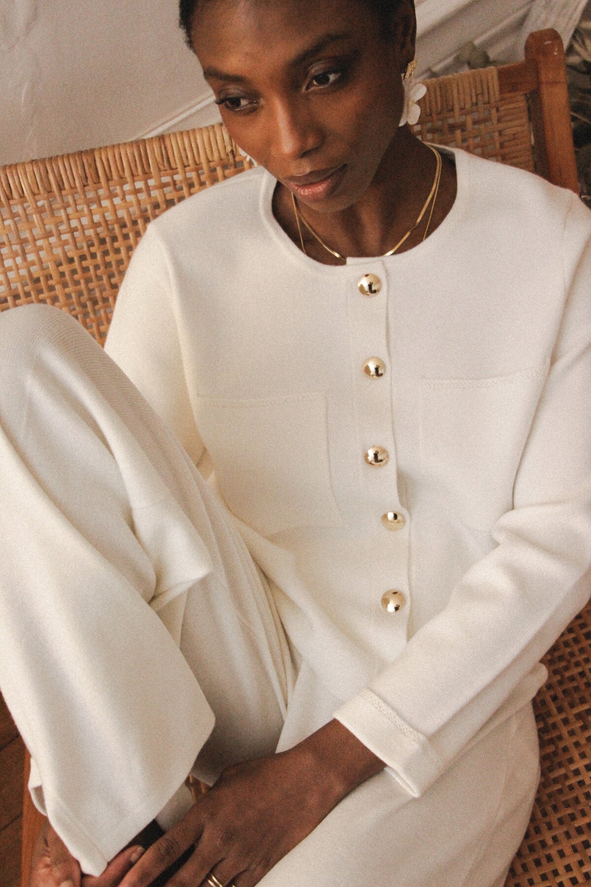 Tilly ivory wool cardigan with gold buttons
