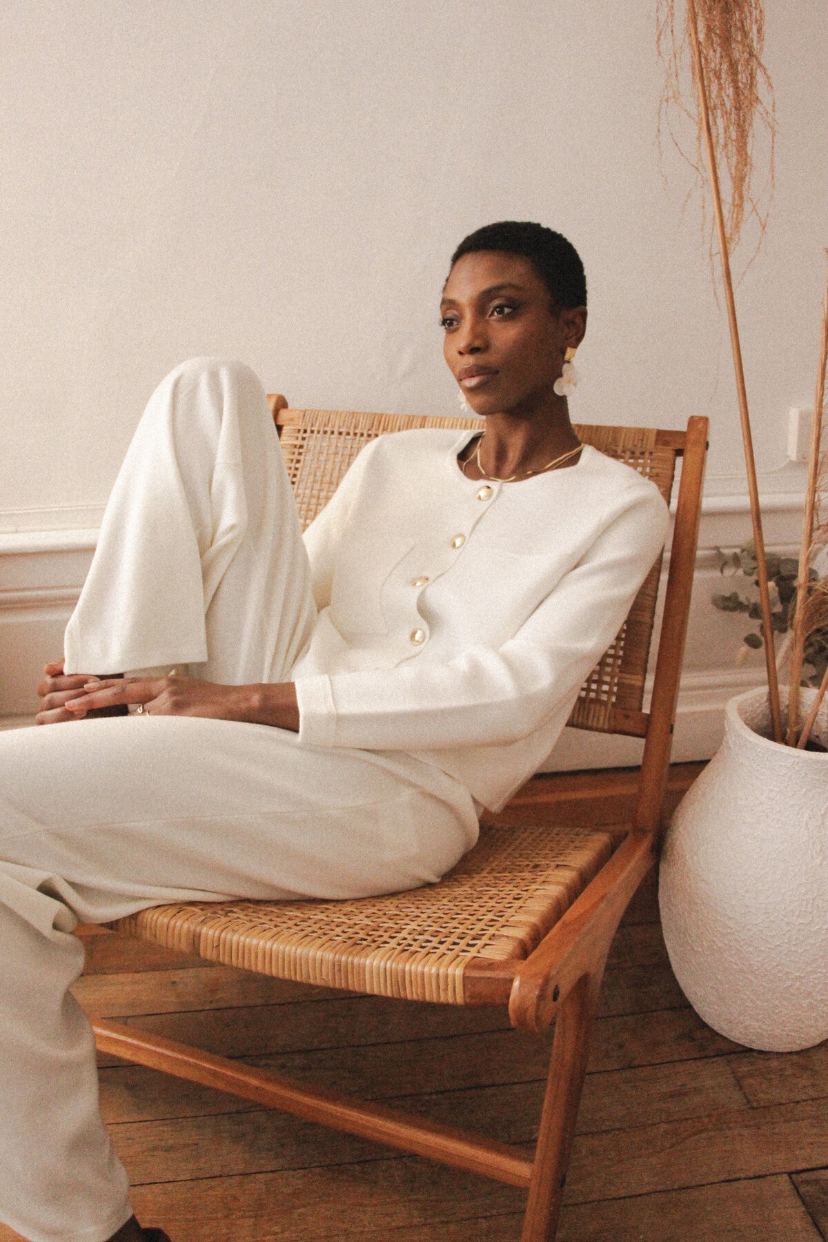 Tilly ivory wool cardigan with gold buttons