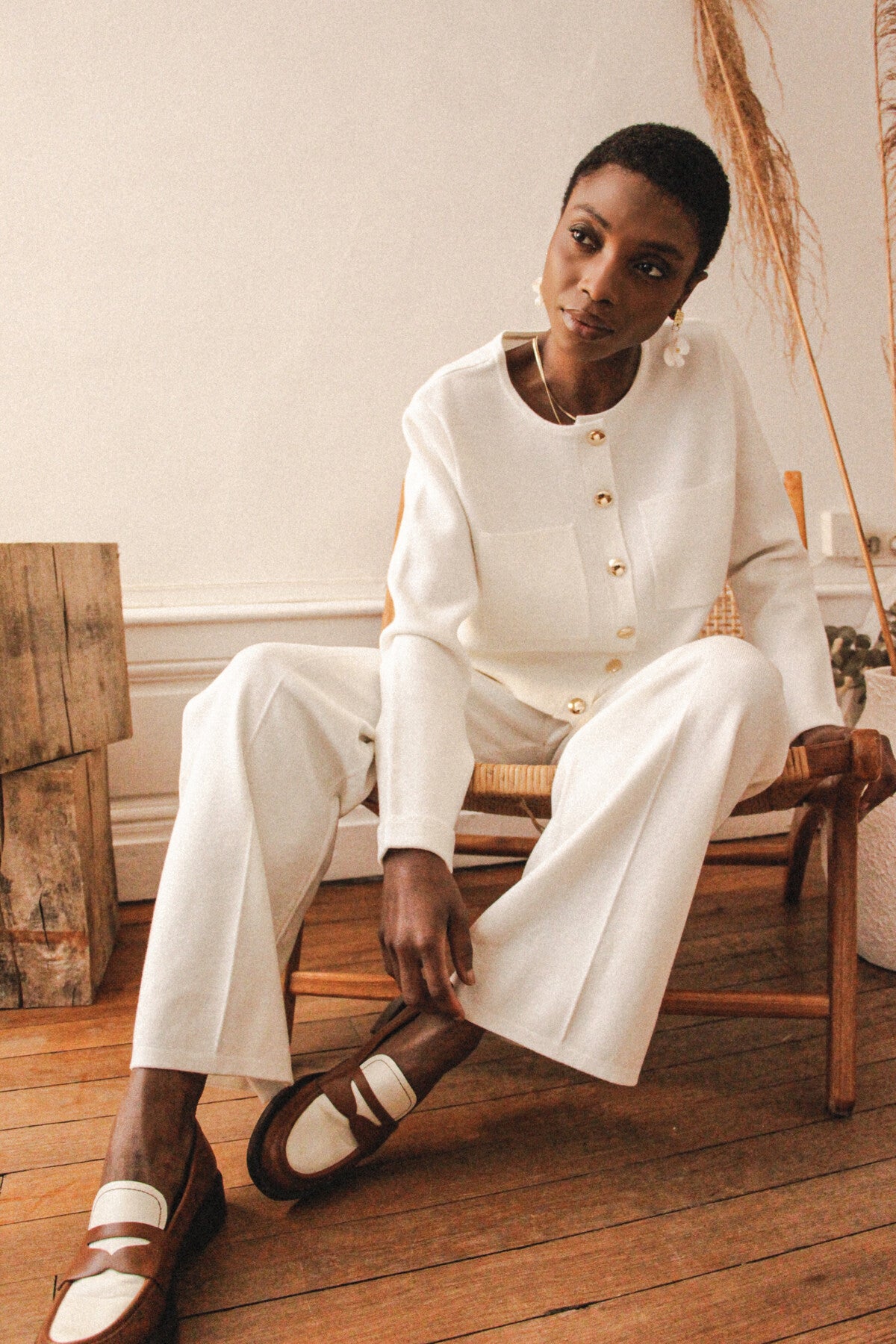 Tilly ivory wool cardigan with gold buttons