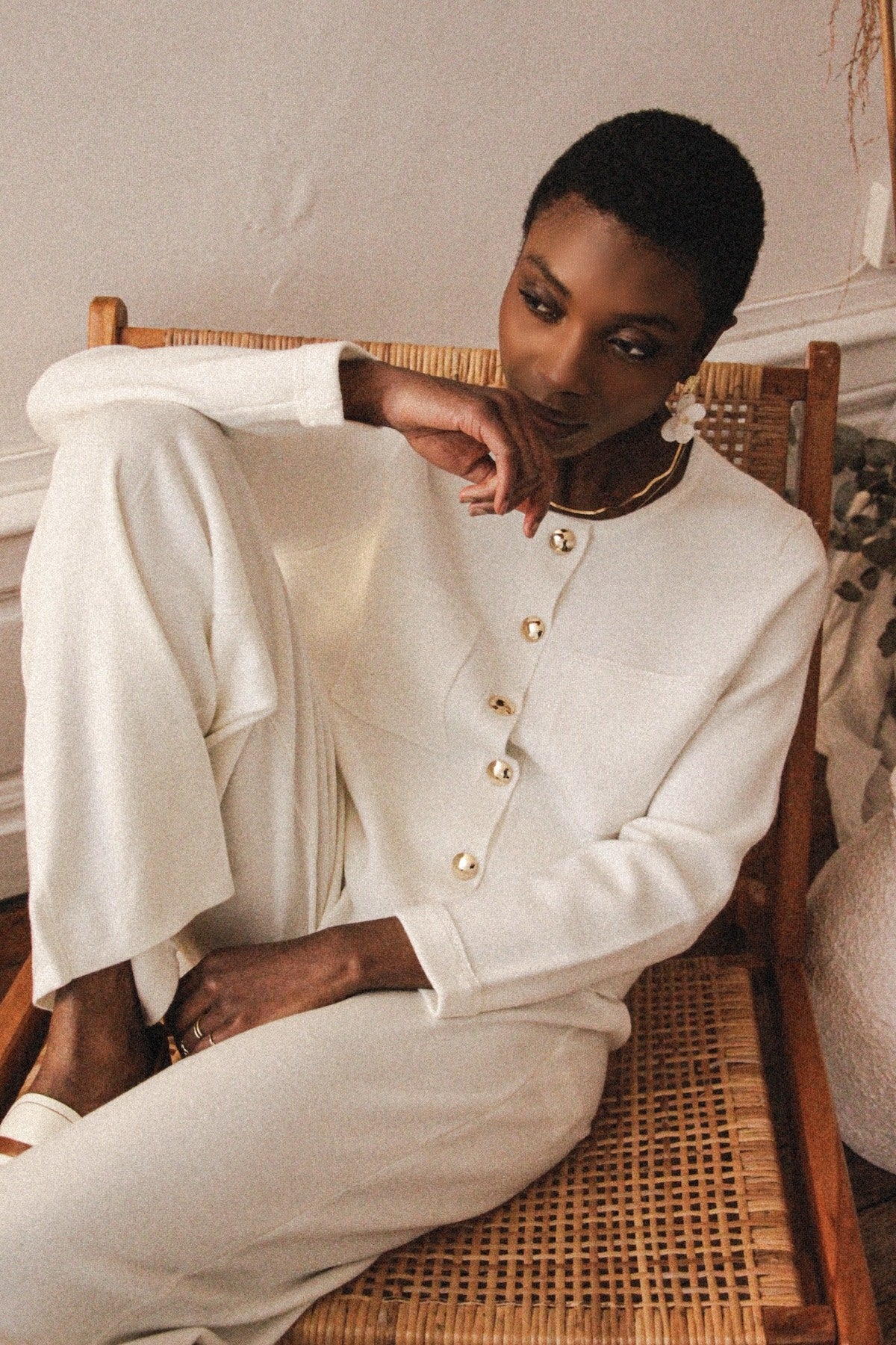 Tilly ivory wool cardigan with gold buttons