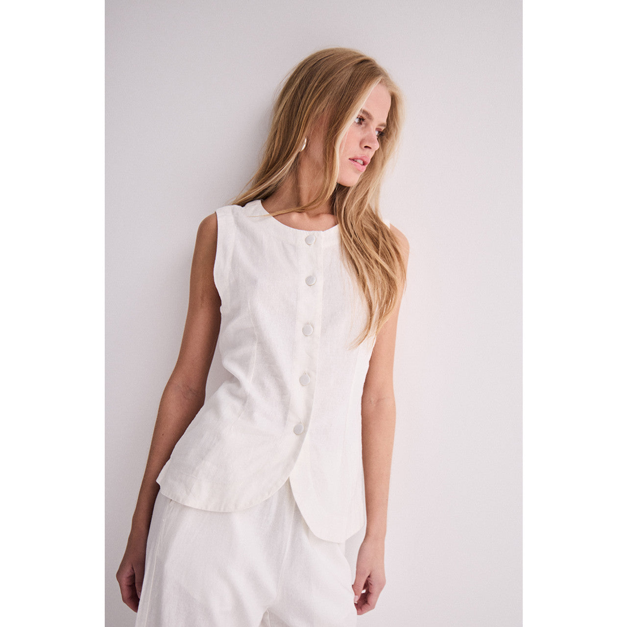IHLINNO Linen Waistcoat - White