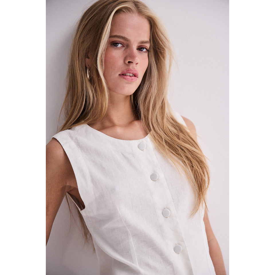 IHLINNO Linen Waistcoat - White