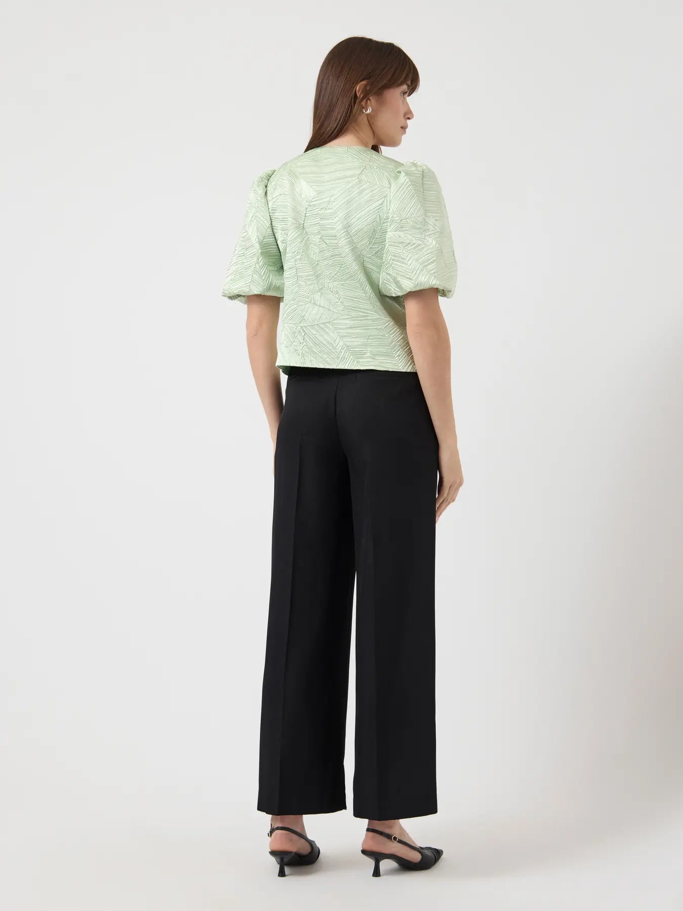 YASVIBE LEAF PRINT PUFF SLEEVE TOP
