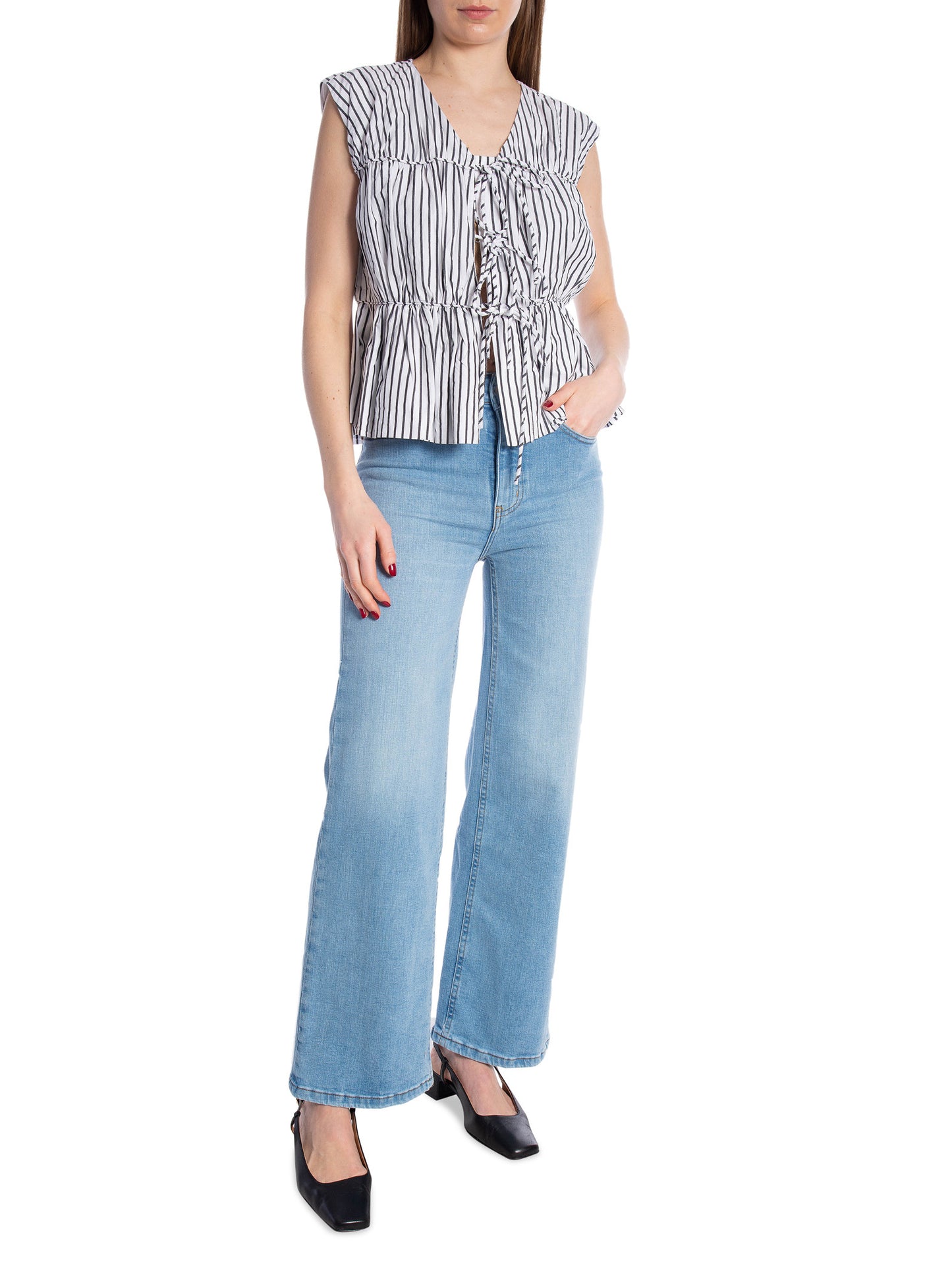 YASEBBA SLEEVELESS Stripe top - white with black stripe