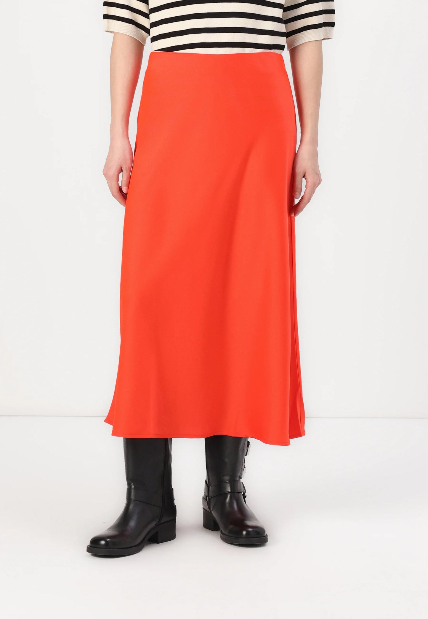 YASPELLA midi satin orange red slip skirt