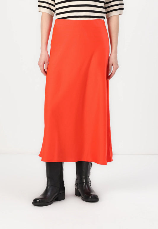 YASPELLA midi satin orange red slip skirt