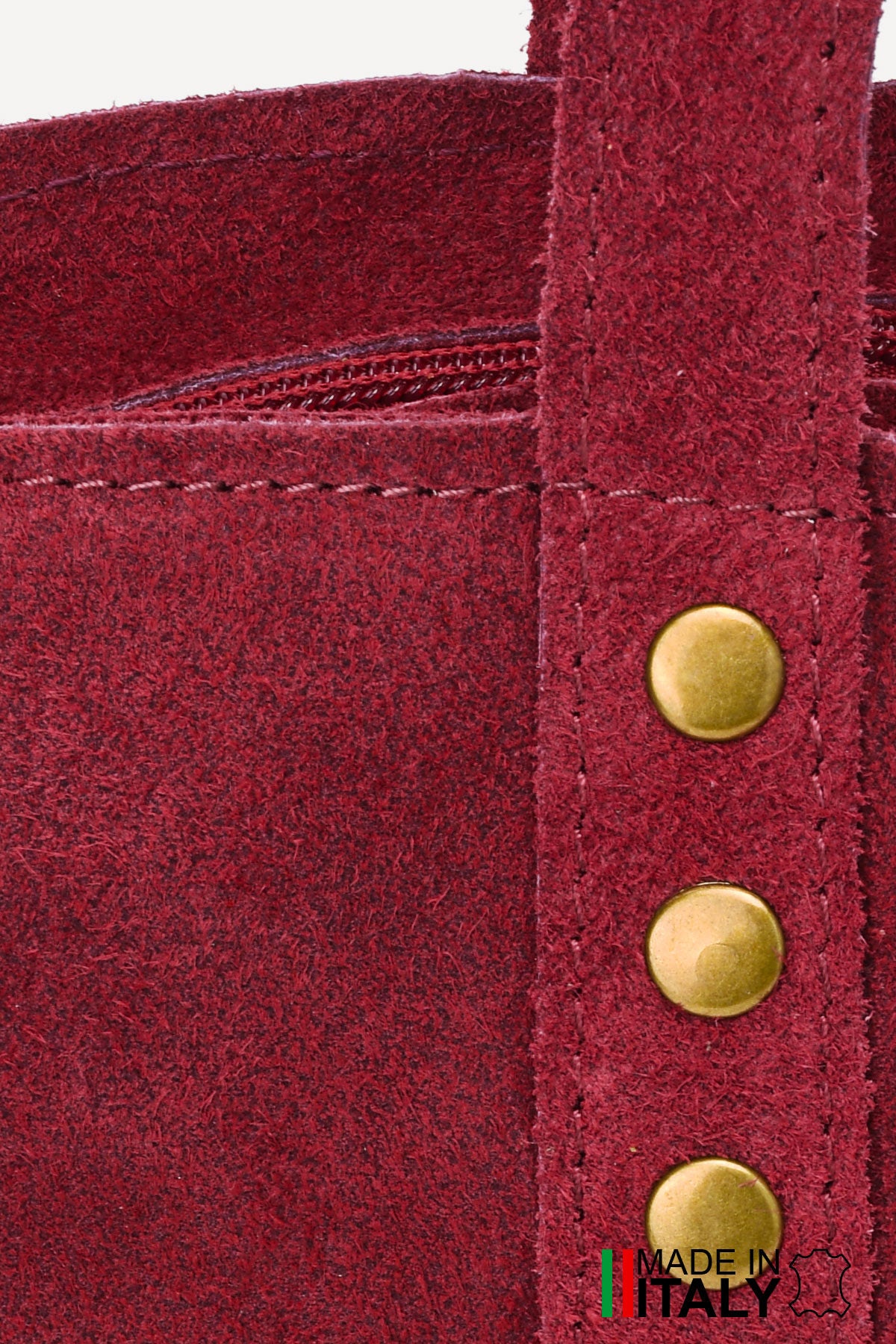 Burgundy real suede studded shopper handbag