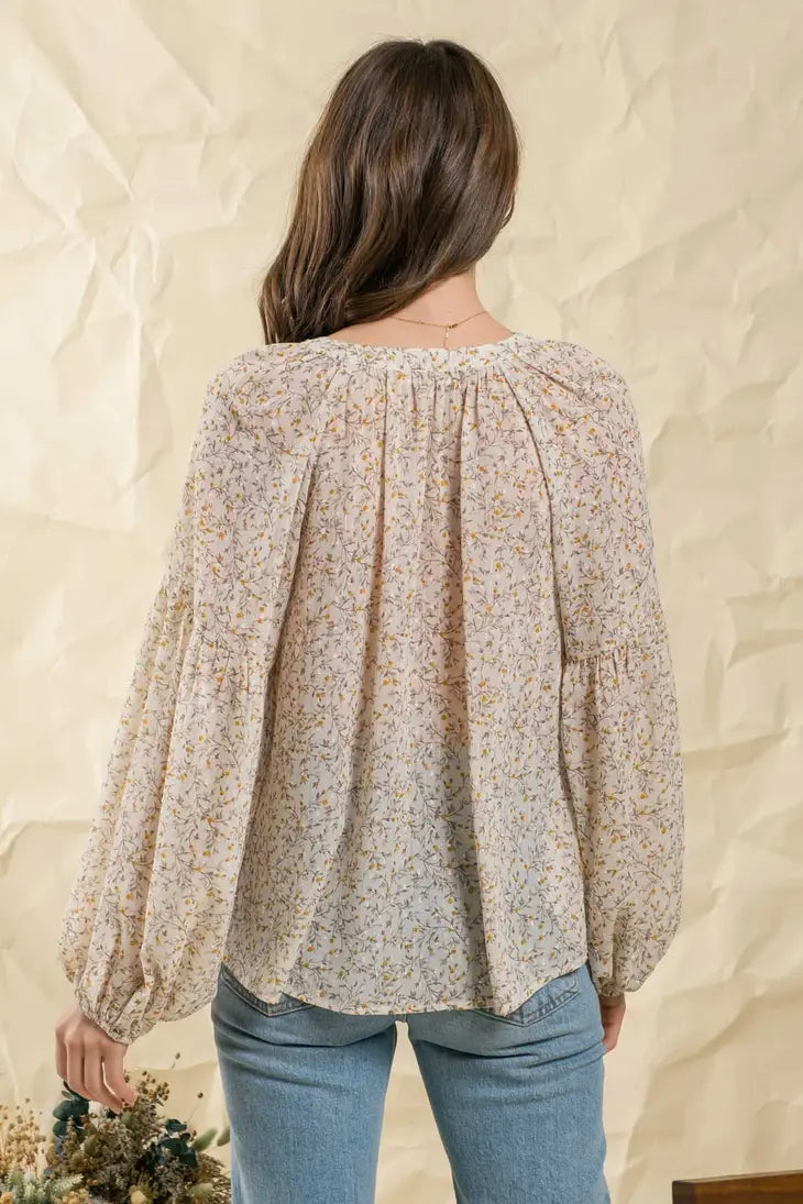 LUNA Floral Balloon Sleeve Blouse