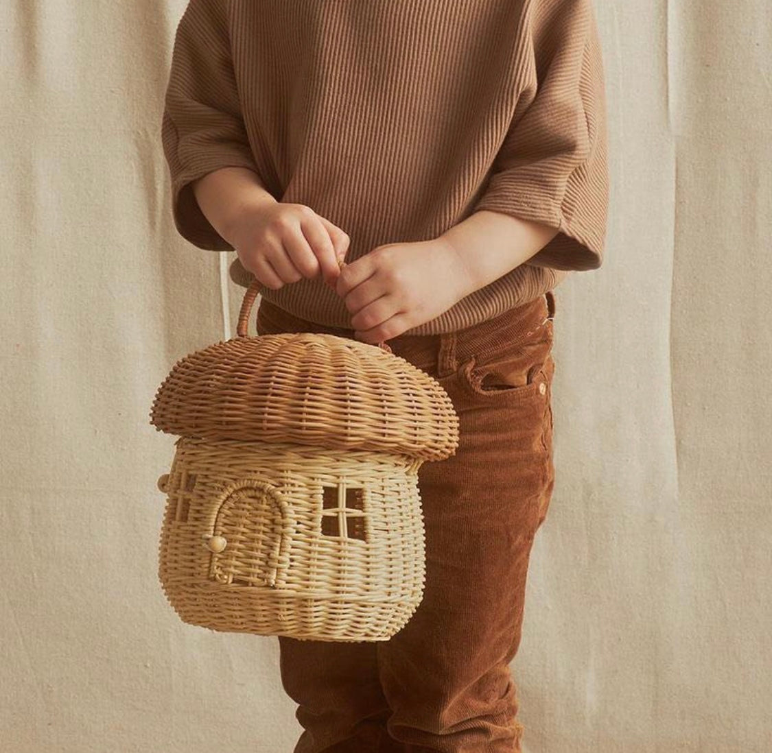 Mushroom Rattan Fairy House Basket