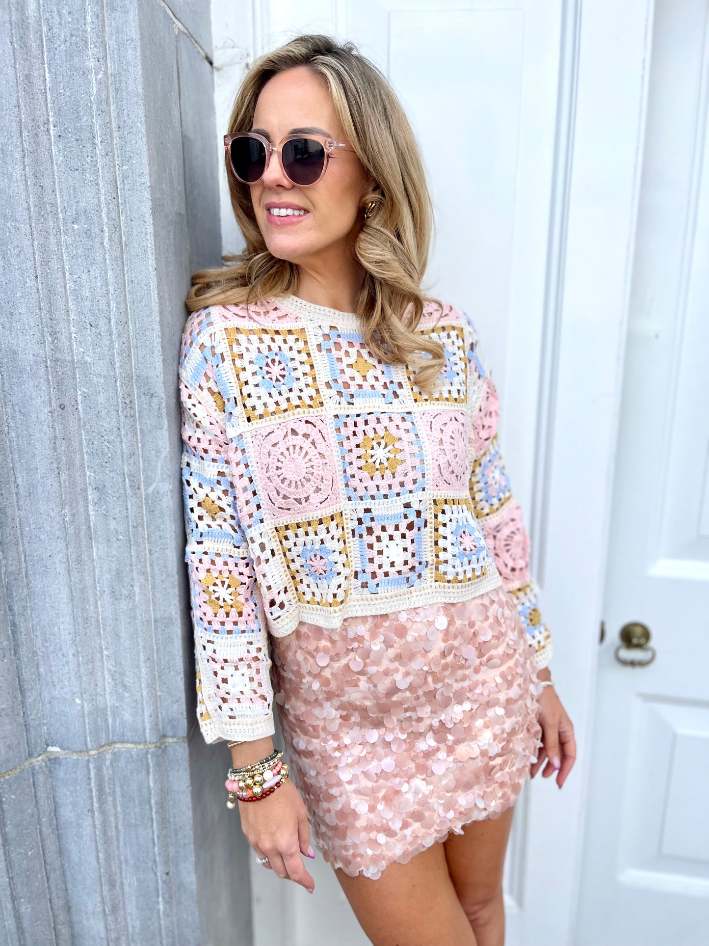 Sam light pink crochet crop jumper