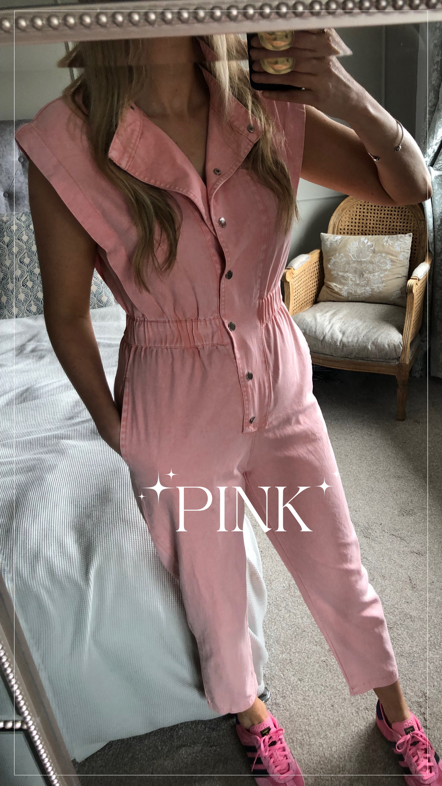 Evie short sleeve washed pink jumpsuit