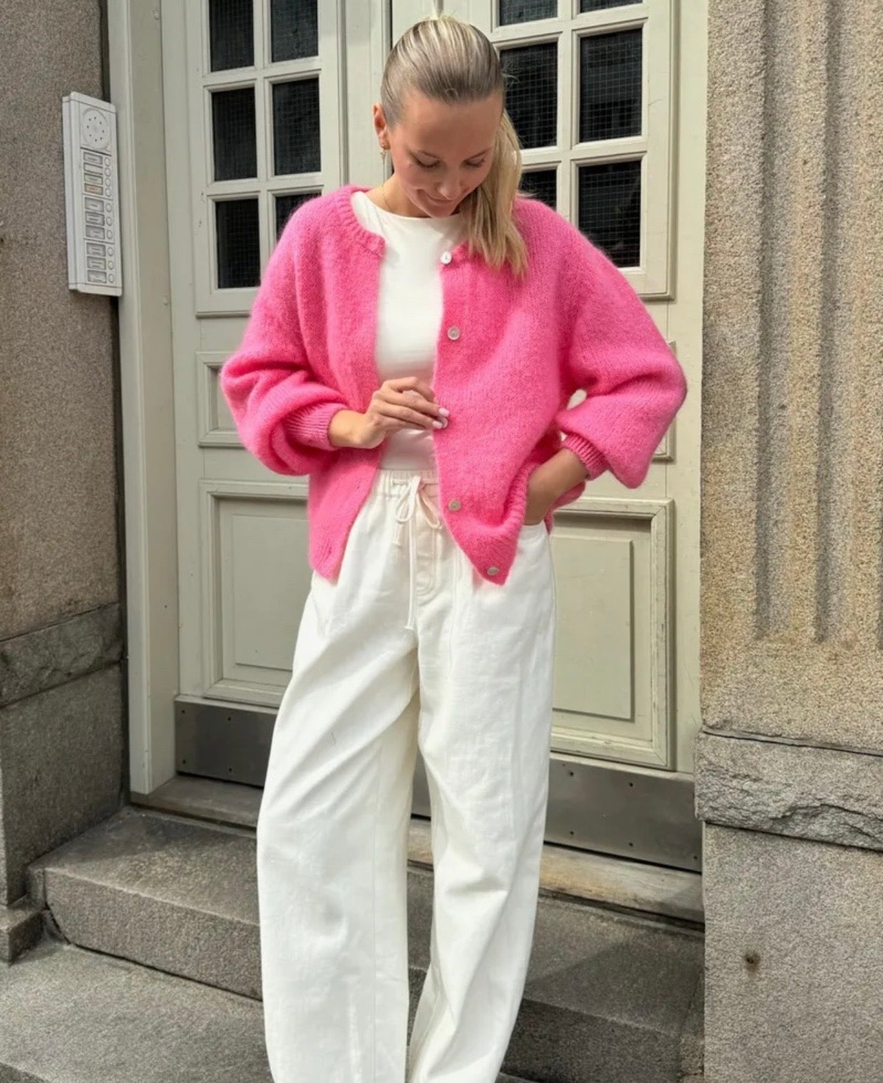 Harriet bubblegum pink alpaca cardigan