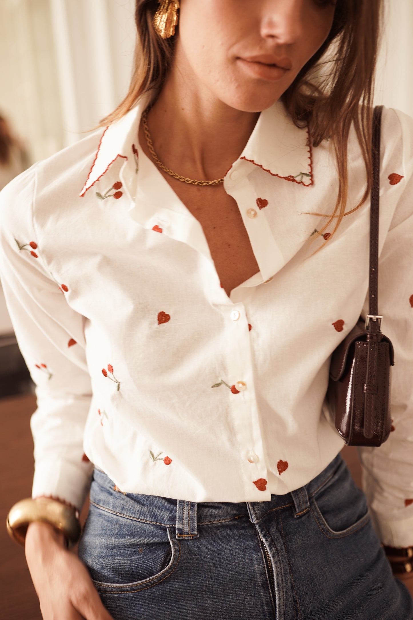 Piper Cherry and hear print white shirt
