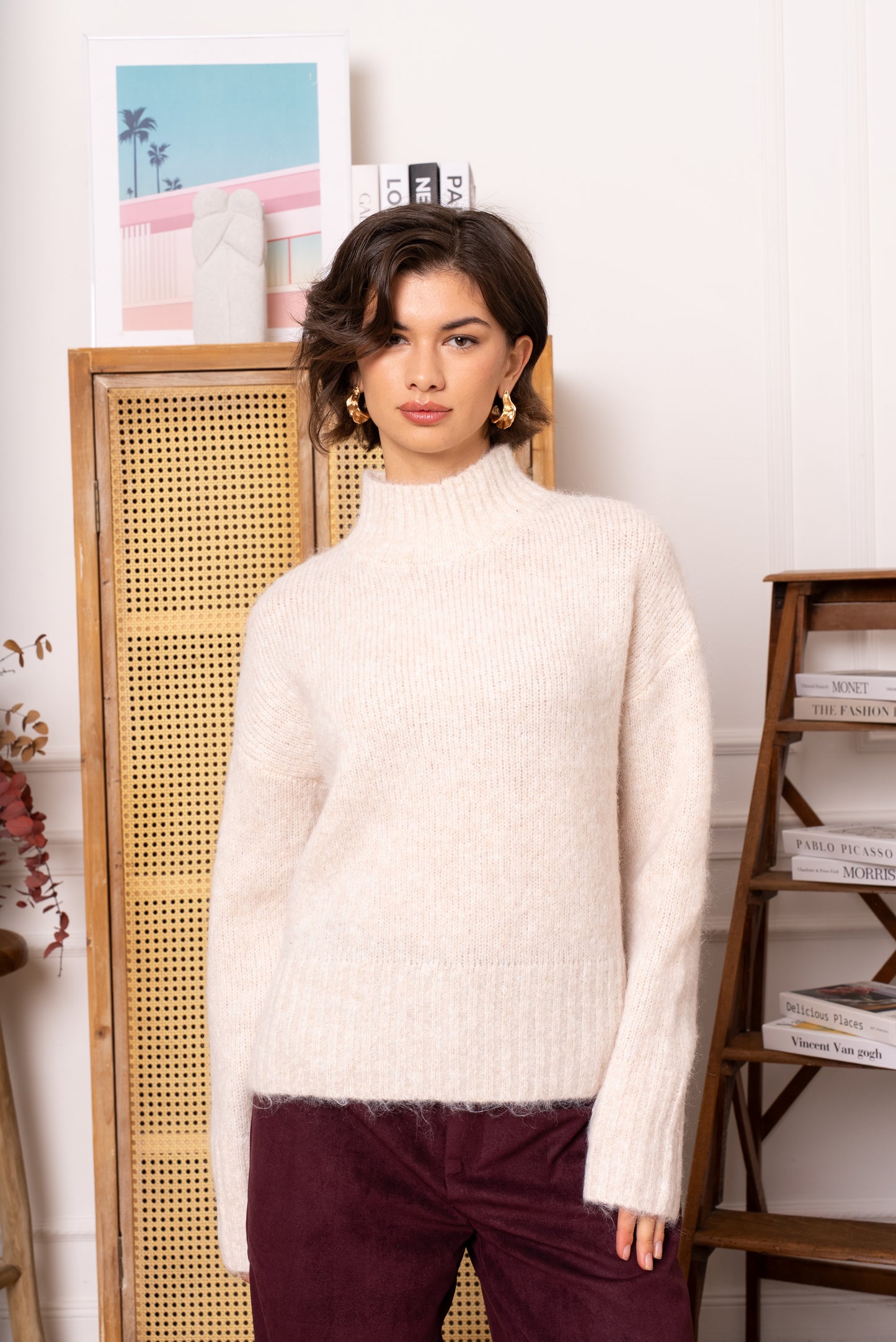 Audrey Ivory soft polo neck jumper