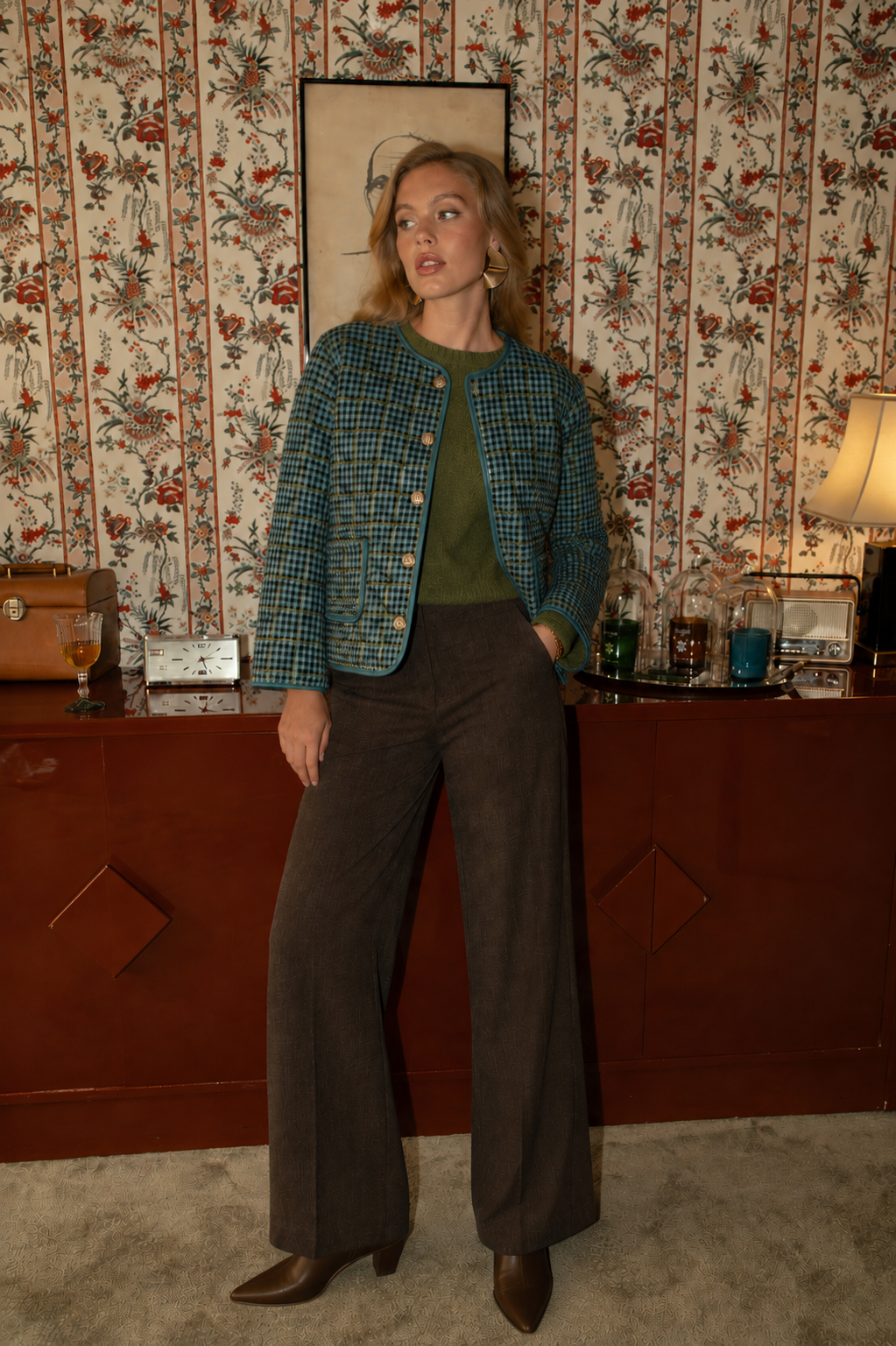 Maria green chequered quilted jacket