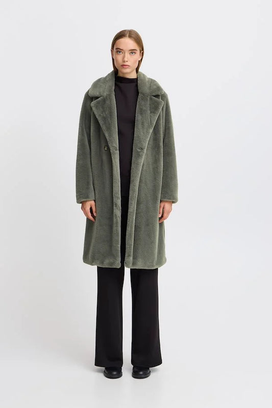 IHHAYA Outerwear mulled basil faux fur coat