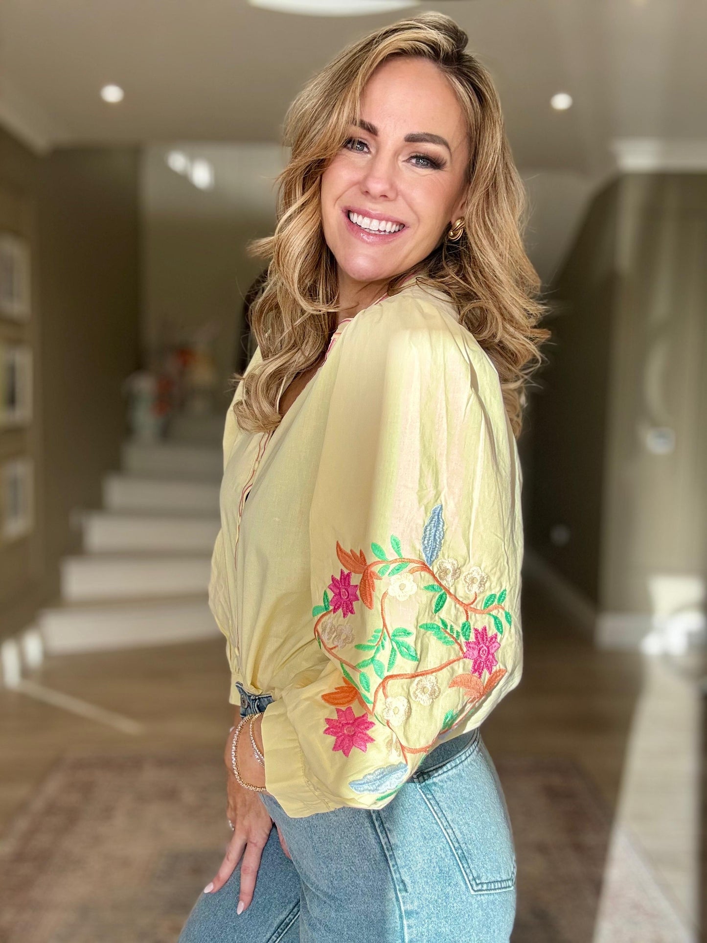 Charlotte yellow floral boho blouse