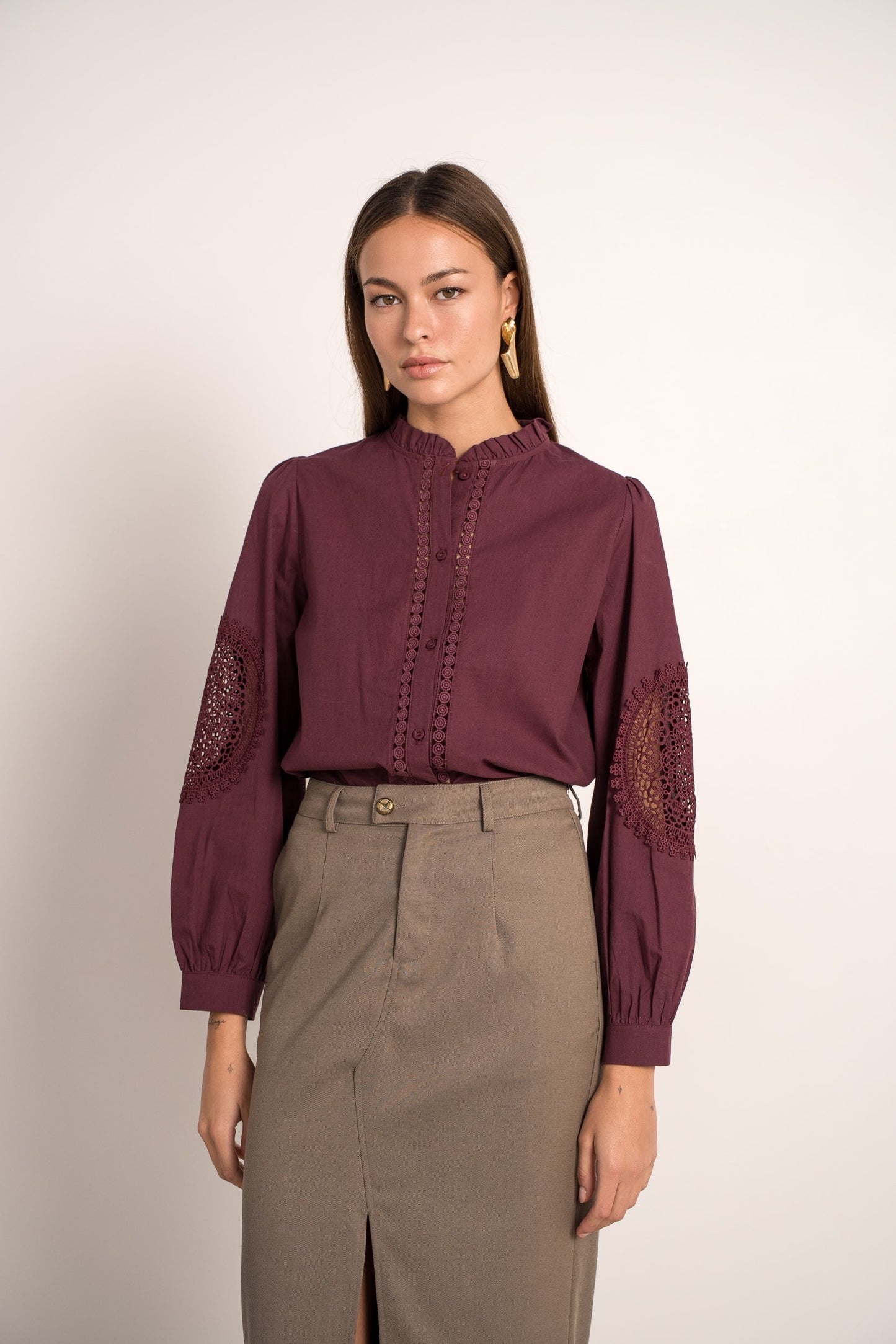 Tamara burgundy embroidery sleeve blouse