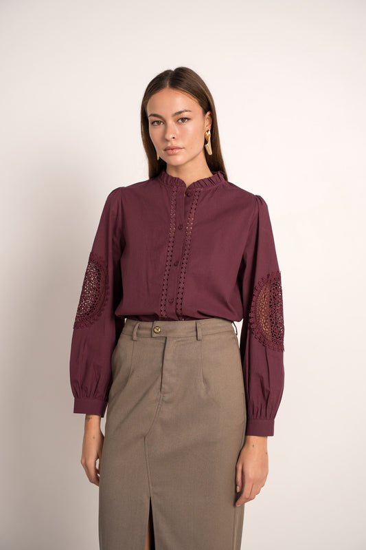 Tamara burgundy embroidery sleeve blouse