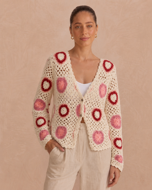 Ana crochet heart pink cardigan