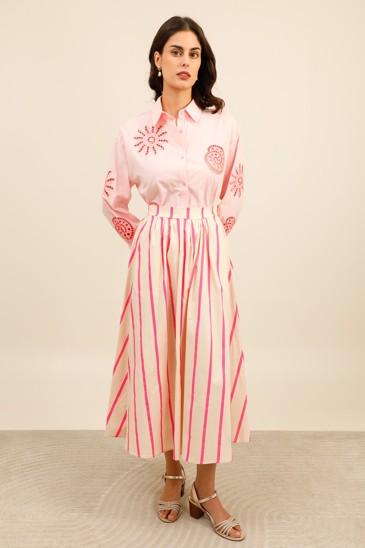 Imelda pink stripe full skirt