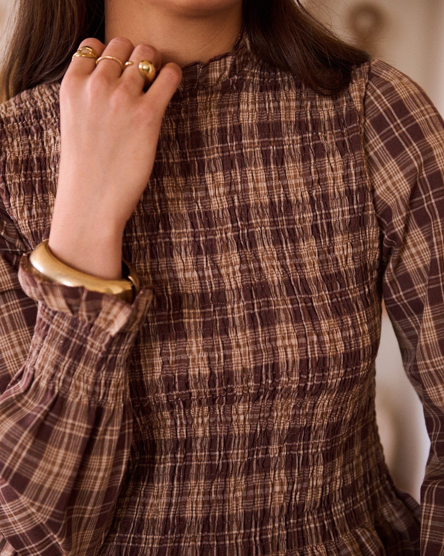 Thea brown houndstooth top