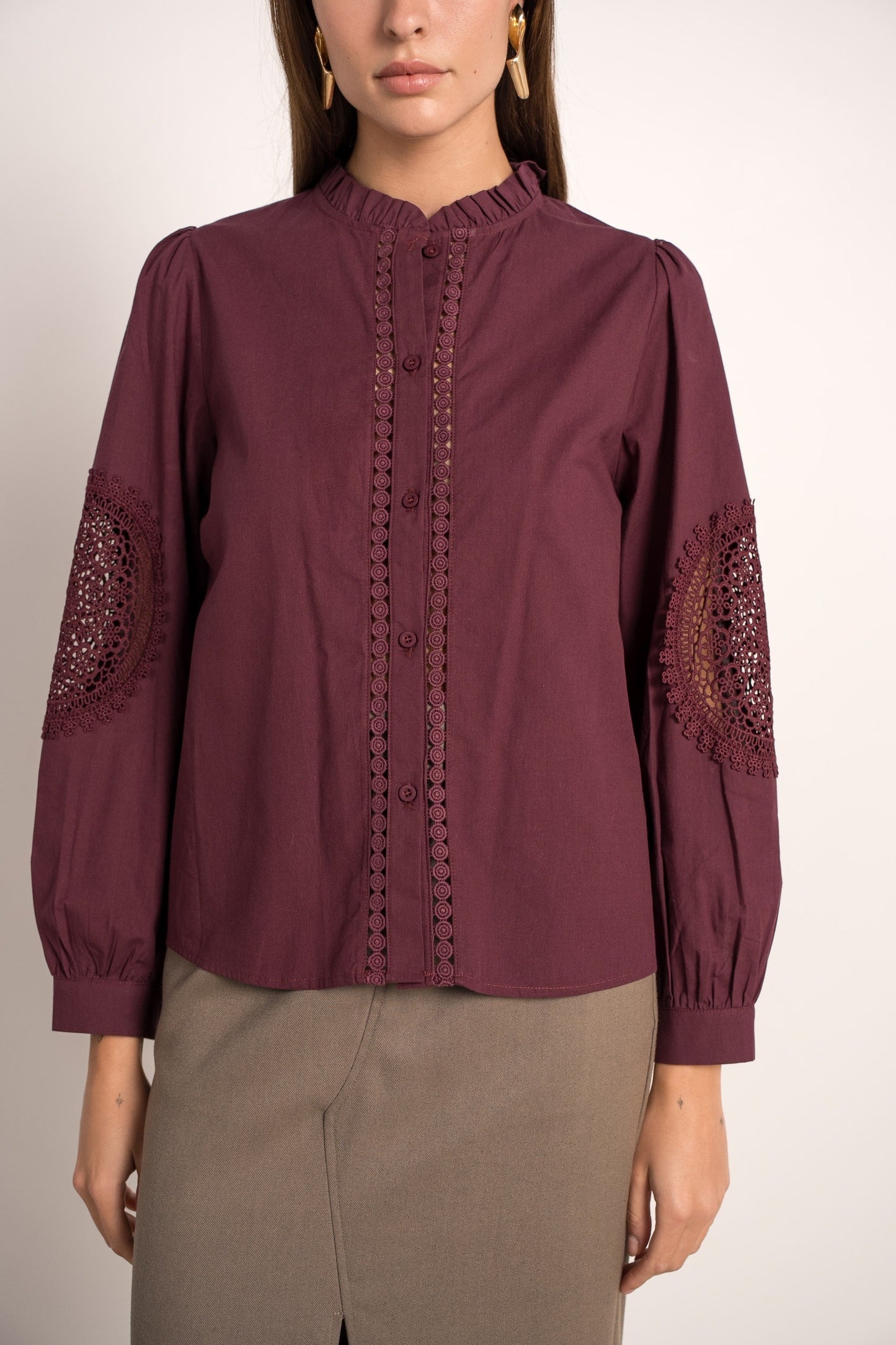 Tamara burgundy embroidery sleeve blouse