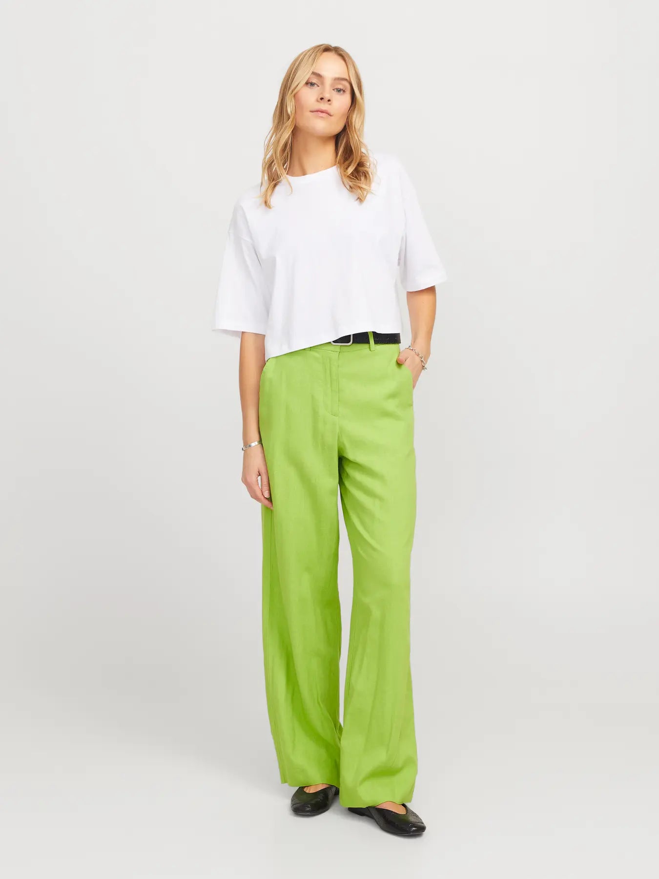 Parrot lime green linen trousers
